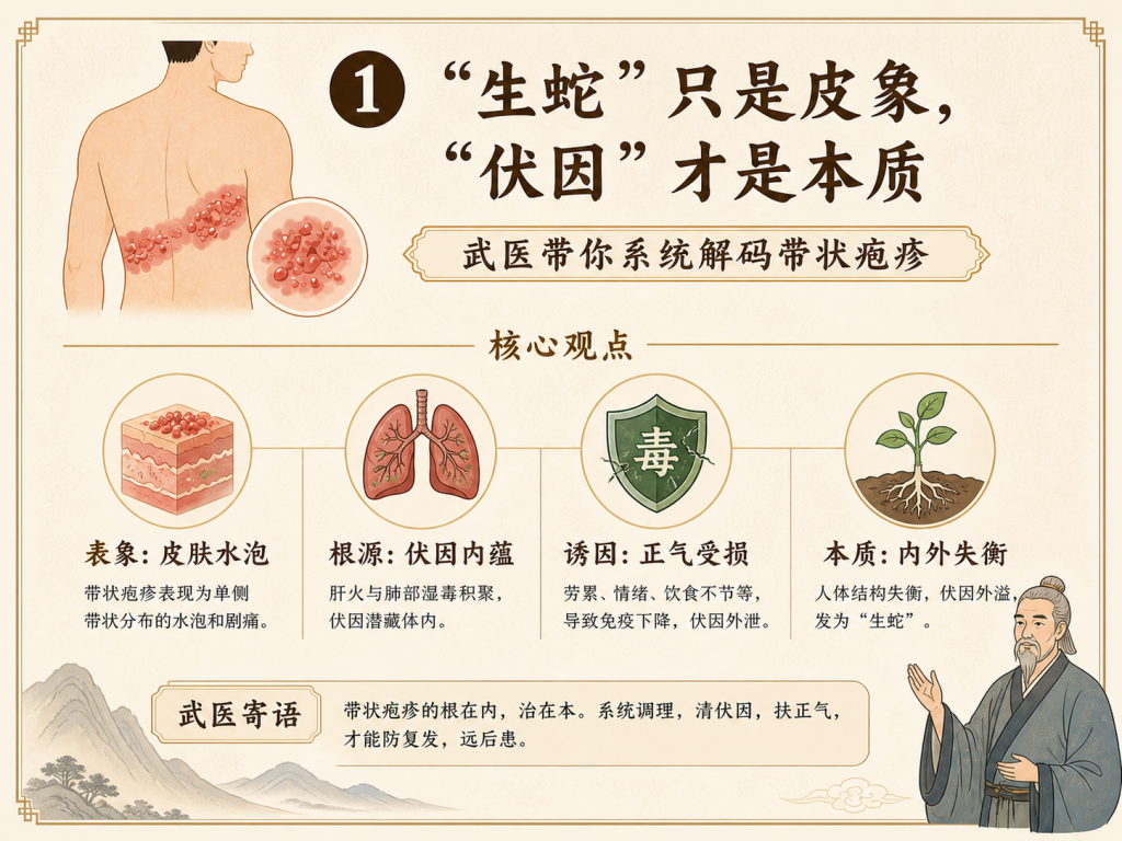 “生蛇”只是皮象,“伏因”才是本质——峣华堂武医带你系统解码带状疱疹