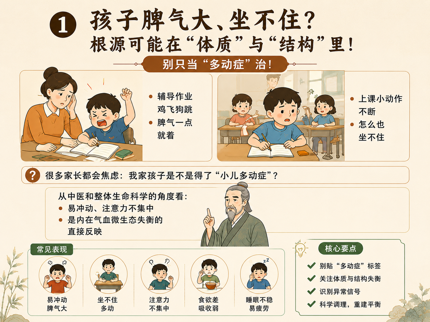 孩子脾气大、坐不住？别只当“多动症”治，根源可能在“体质”与“结构”里！